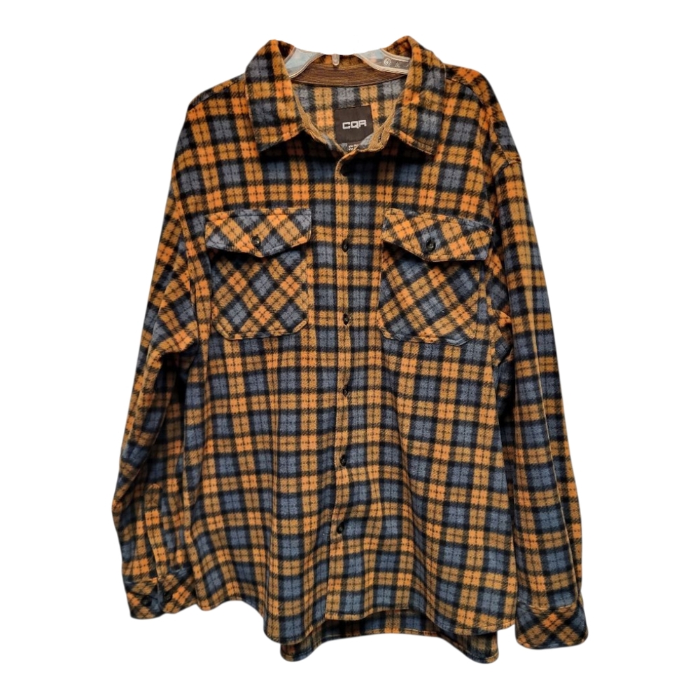 CQR Men's Plaid Flannel Shirt Orange Black Grey Thick Tartan Button-Down- Sz XXL
